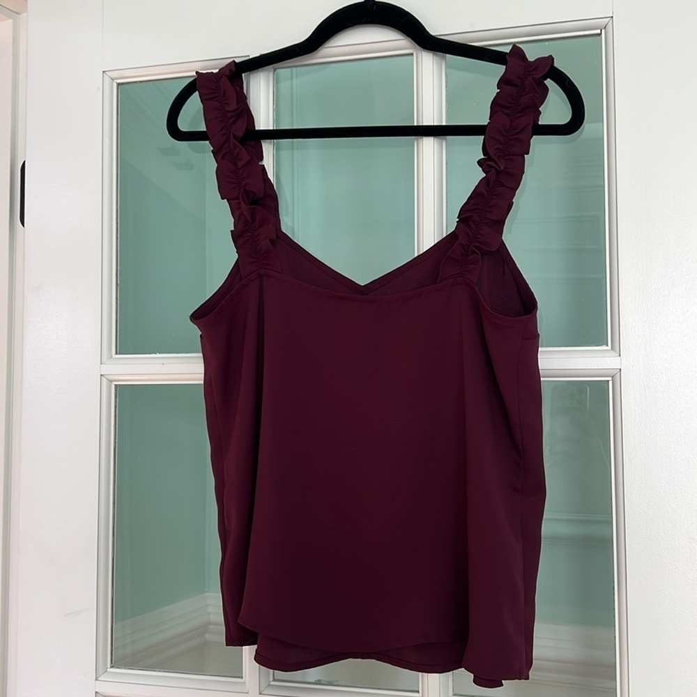 Express Ruffle Strap Blouse | M | Burgundy - Picture 4 of 4